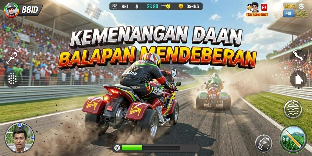Screenshot menunjukkan aksi balapan yang menegangkan di 88ID.