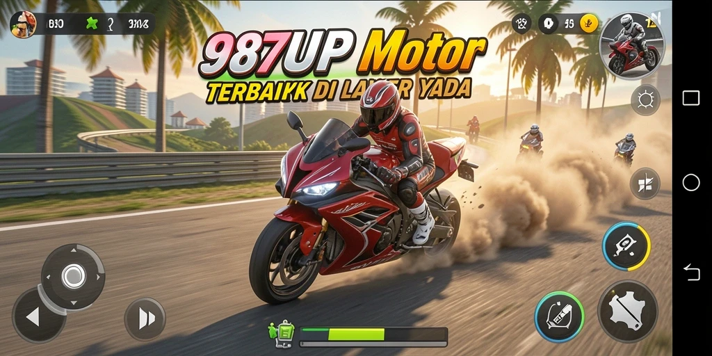 Tampilan gameplay 987UP yang menegangkan dengan balapan motor.