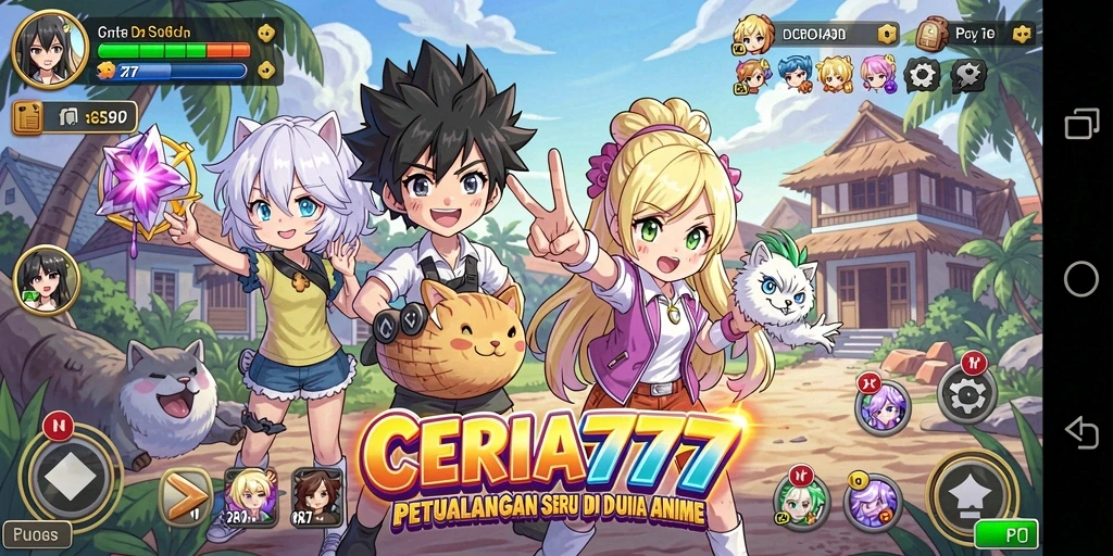 Screenshot CERIA777 menampilkan aksi pertarungan yang dinamis dan karakter anime yang menarik.