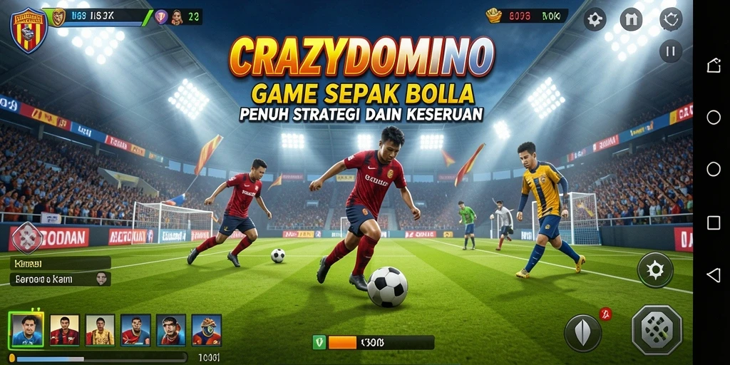 Tampilan seru gameplay sepak bola di CRAZYDOMINO.