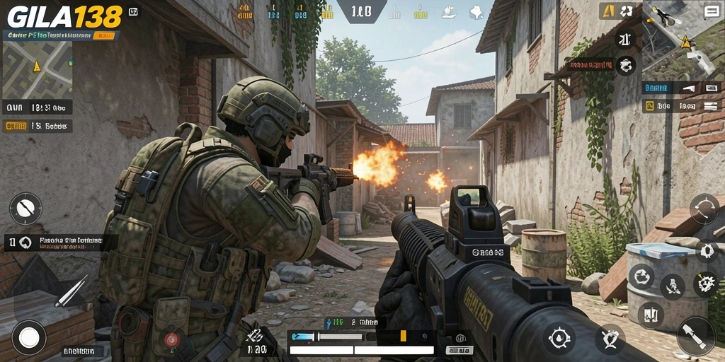 Screenshot GILA138 menampilkan pertarungan seru dalam game FPS.