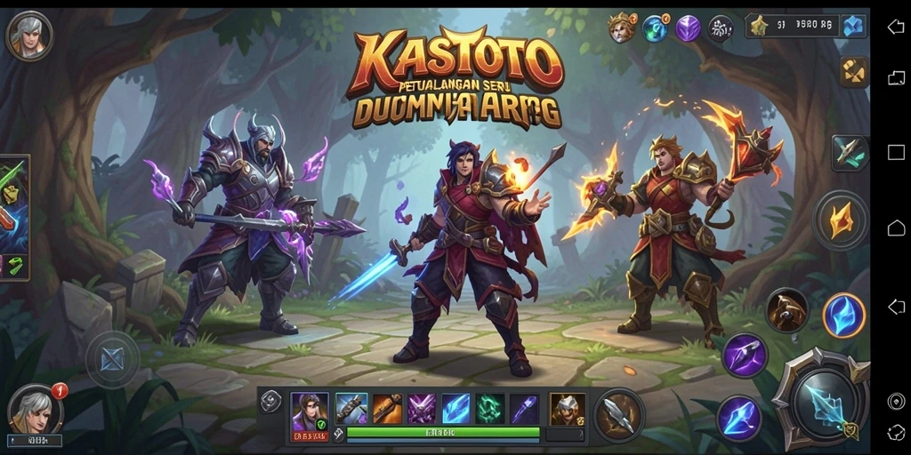 Screenshot gameplay KASTOTO menampilkan pertempuran seru di dunia fantasi.