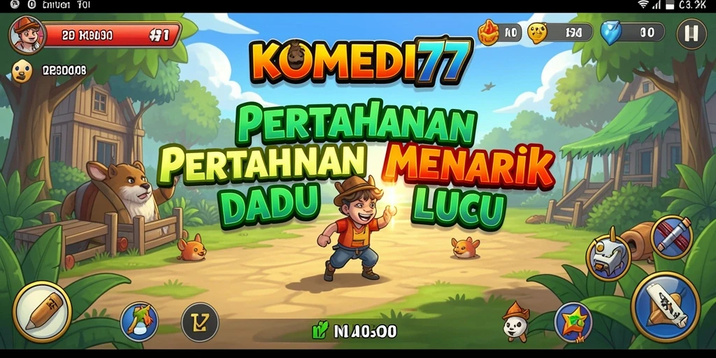 Screenshot gameplay KOMEDI77 menampilkan pertempuran seru dalam game Tower Defense.