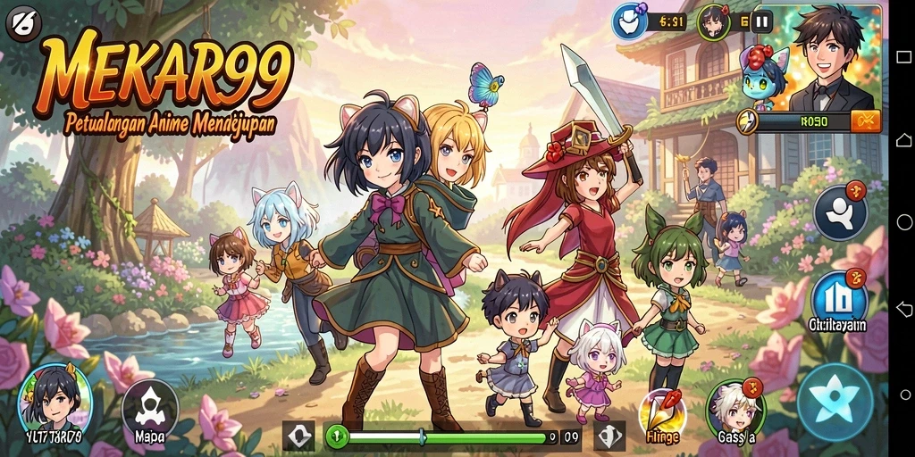 Tampilan gameplay seru dalam MEKAR99 dengan karakter anime yang mengagumkan.