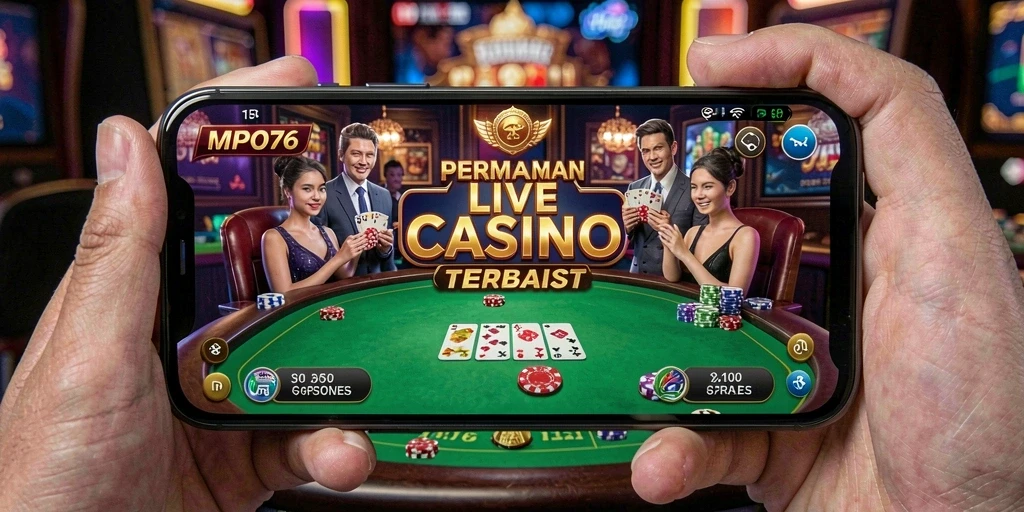 Tampilan utama MPO76 menampilkan dealer langsung dalam permainan Live Casino.