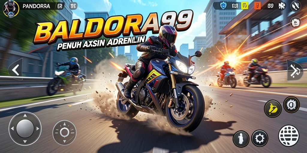 Screenshot gameplay PANDORA99 menampilkan aksi balapan motor yang mendebarkan.