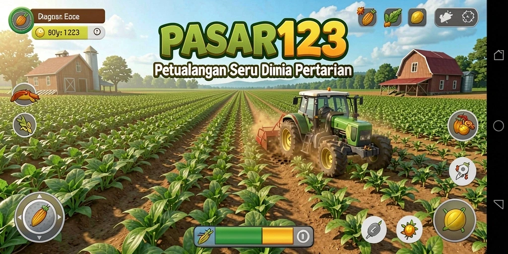 Tampilan gameplay seru di PASAR123 dengan aktivitas bertani yang menarik.