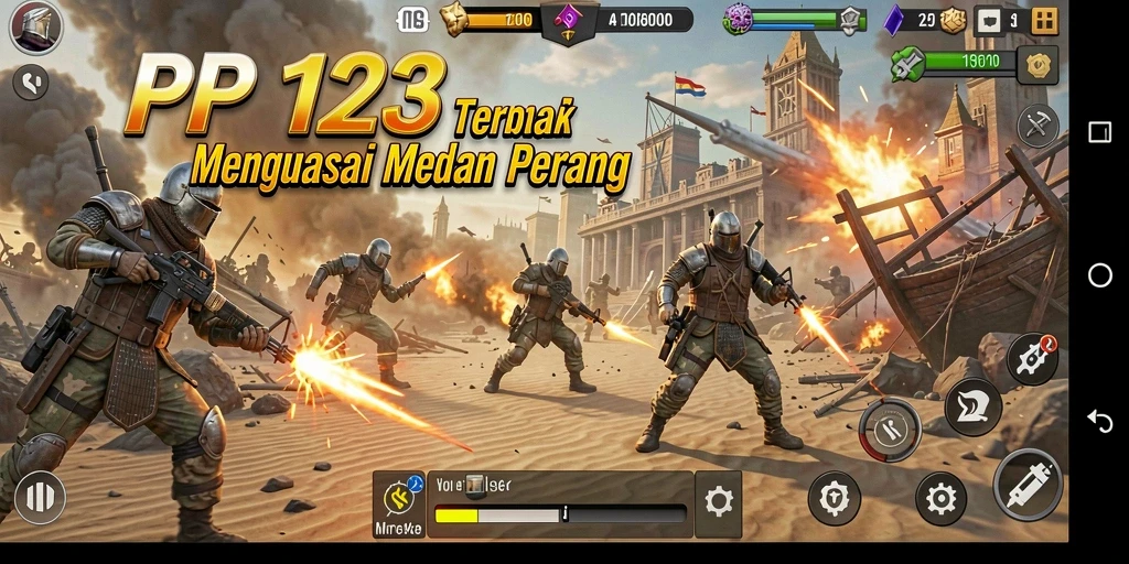 Tangkapan layar dari gameplay PP123 menunjukkan pertempuran strategis yang intens.