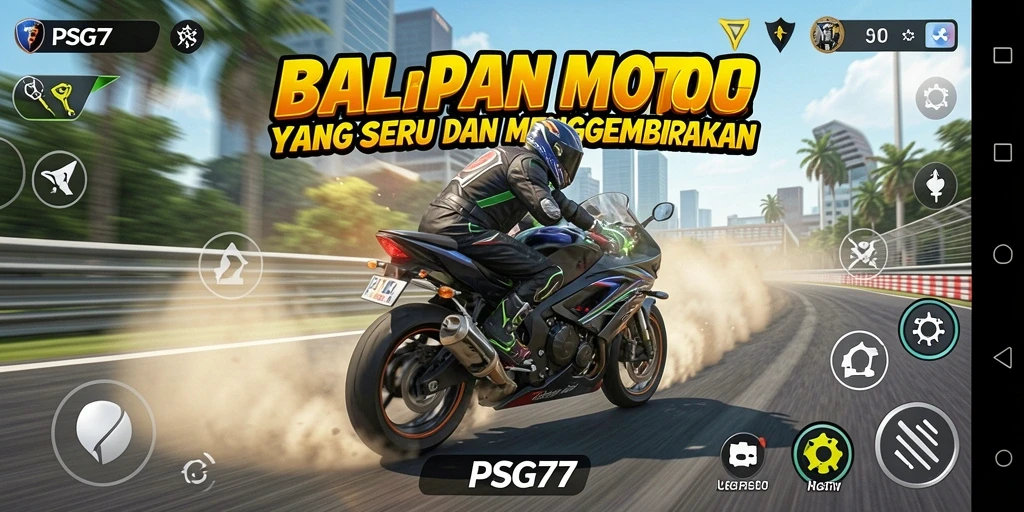 Screenshot PSG77 yang menunjukkan aksi balapan motor yang intens.