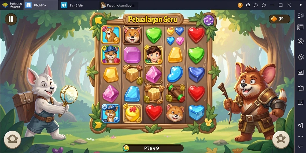 Tampilan gameplay PT89 yang penuh warna dengan elemen Match-3.