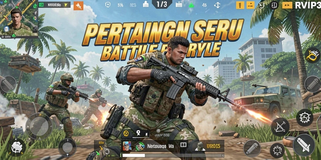 Screenshot menampilkan aksi mendebarkan di pertempuran Battle Royale.