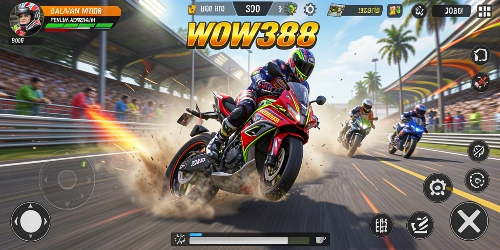 Tampilan gameplay menegangkan dari balapan motor di WOW388.